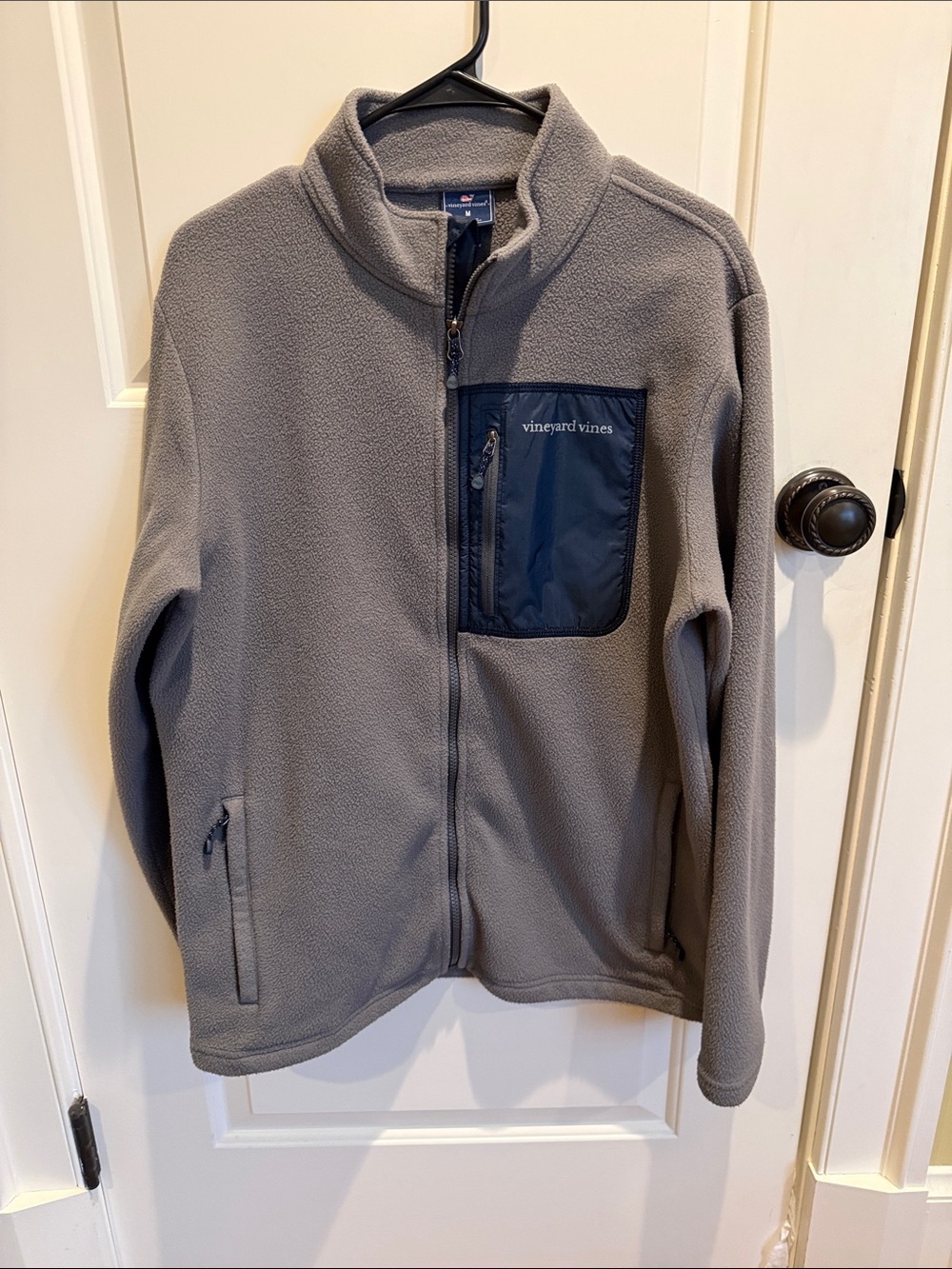 Vineyard Vines Gray Fleece Jacket with Navy Chest Patch